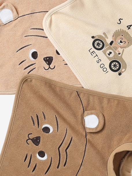 Set van 3 slabbetjes met dieren om aan te trekken ecru+karamel+salie - vertbaudet enfant 