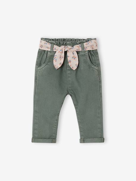 Pantalon paperbag bébé fille VERT MOYEN UNI - vertbaudet enfant 