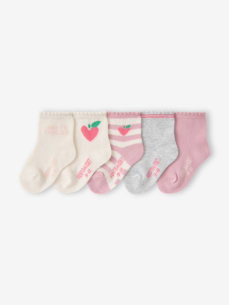 Set van 5 meisjessokjes voor baby's oudroze - vertbaudet enfant 