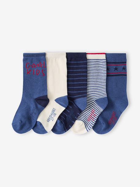 Lot de 5 paires de chaussettes 'Cool Kids' garçon bleu azur+bleu nuit+indigo+vert sauge - vertbaudet enfant 