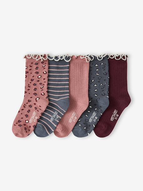 Lot de 5 paires de chaussettes « léopard » fille anthracite+cannelle - vertbaudet enfant 