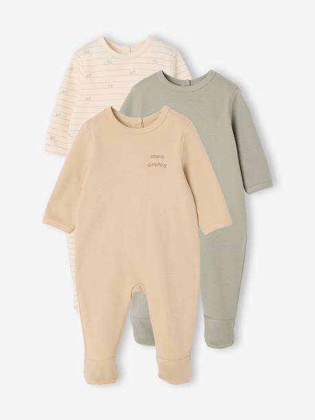 Lot de 3 dors bien bébé ouverture dos écru+vert sauge - vertbaudet enfant 