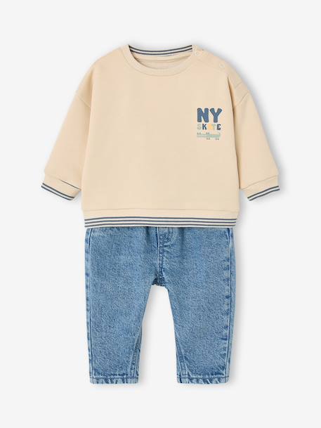 Ensemble sweat et jean bébé garçon vanille - vertbaudet enfant 
