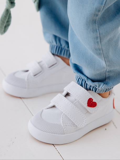 Stoffen tennisschoenen met klittenband voor babymeisjes blauwe madeliefjesprint+roze, bedrukt+WIT - vertbaudet enfant 