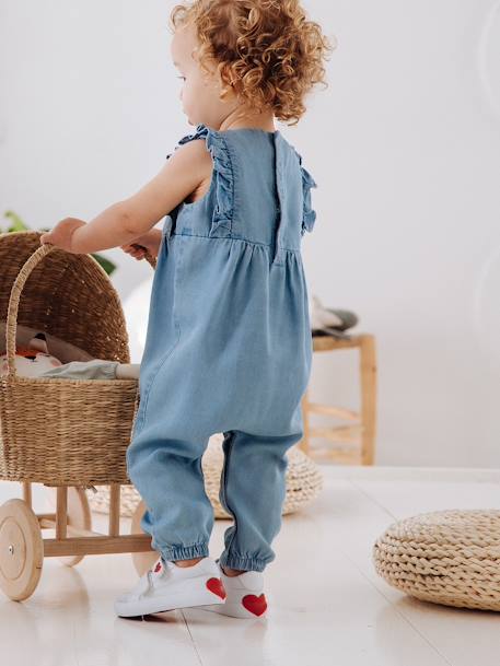 Stoffen tennisschoenen met klittenband voor babymeisjes blauwe madeliefjesprint+roze, bedrukt+WIT - vertbaudet enfant 