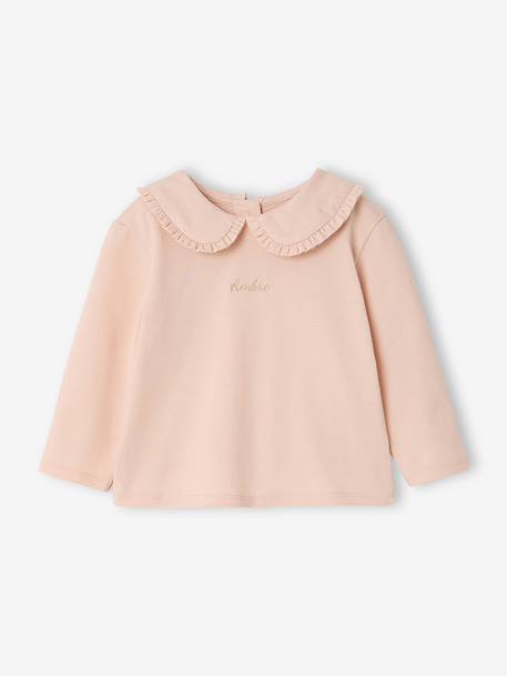 Baby T-shirt met lange mouwen en claudinekraag blauwgroen+lichtbeige+lichtroze - vertbaudet enfant 