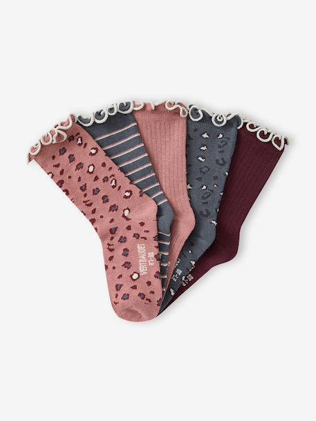 Lot de 5 paires de chaussettes « léopard » fille anthracite+cannelle - vertbaudet enfant 