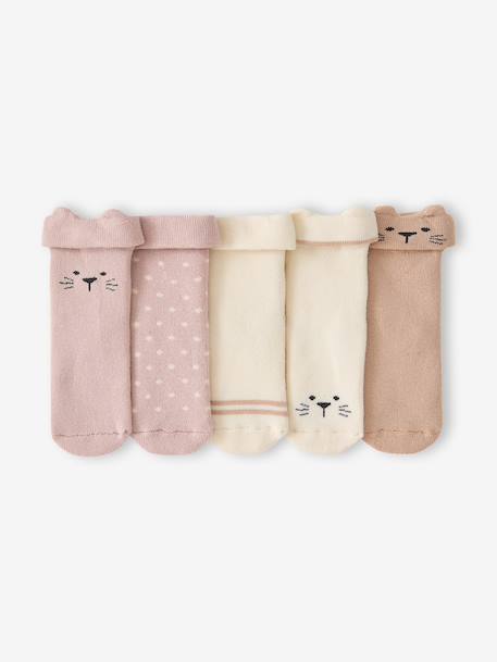 Set van 5 babysokjes voor meisjes roze (poederkleur) - vertbaudet enfant 