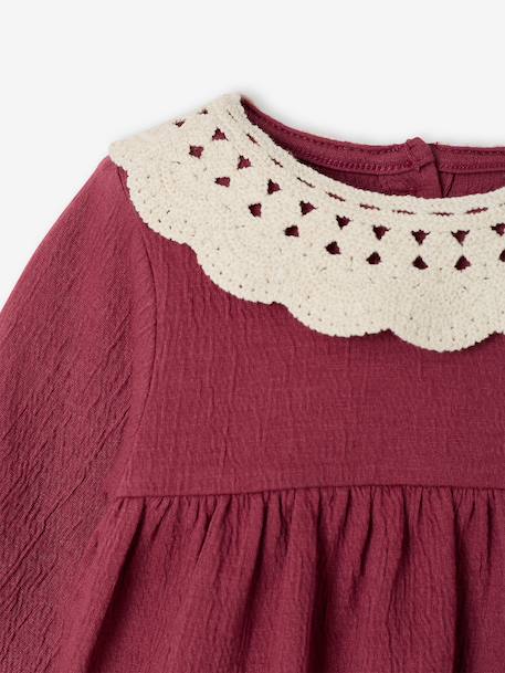 T-shirt bébé en jersey froissé avec col en crochet caramel+prune - vertbaudet enfant 