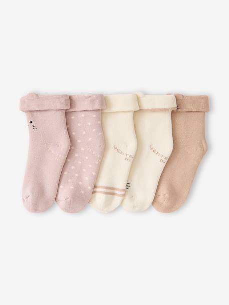 Set van 5 babysokjes voor meisjes roze (poederkleur) - vertbaudet enfant 