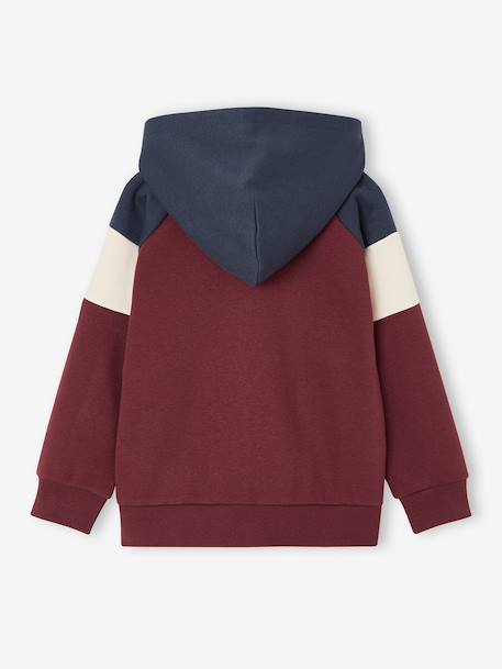 Sweater met rits jongen met capuchon coloblock bordeauxrood+gemêleerd grijs+groen+middenblauw+okergeel - vertbaudet enfant 