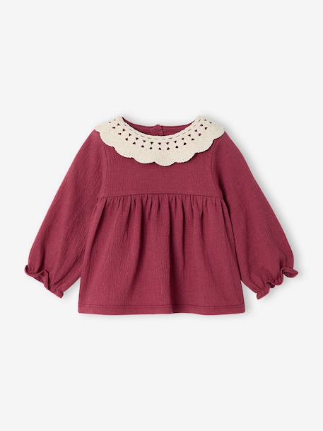 T-shirt bébé en jersey froissé avec col en crochet caramel+prune - vertbaudet enfant 