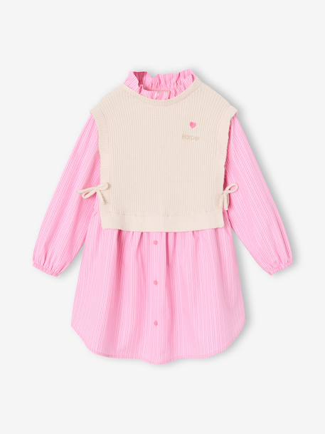 Robe-chemise fille effet 2 en 1 écru+gris chiné+marine - vertbaudet enfant 