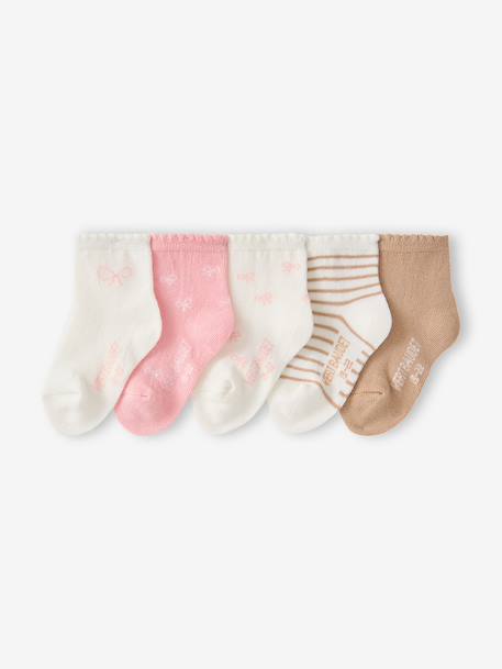 Set van 5 babysokjes voor meisjes ecru - vertbaudet enfant 
