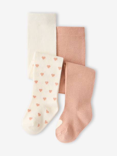 Lot de 2 paires de collants bébé fille motifs coeurs beige+marine - vertbaudet enfant 