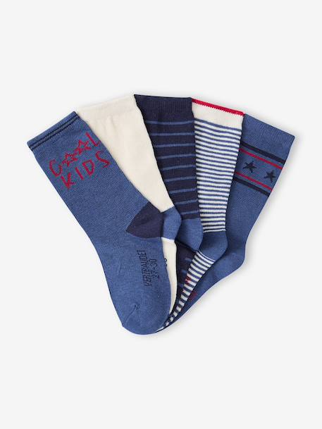 Lot de 5 paires de chaussettes 'Cool Kids' garçon bleu azur+bleu nuit+indigo+vert sauge - vertbaudet enfant 