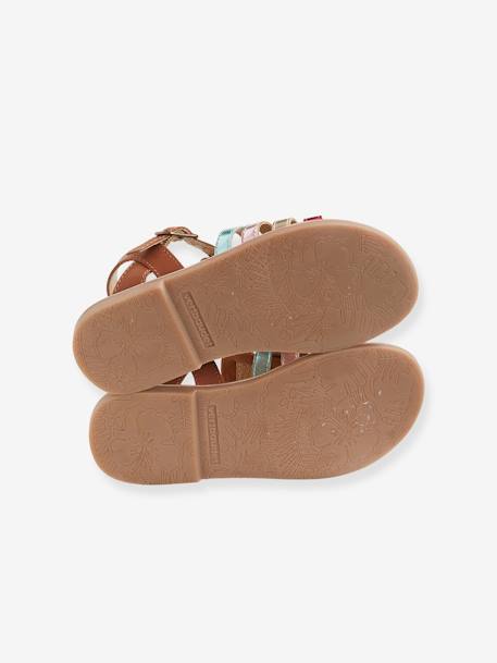 Sandales multi-brides cuir fille collection maternelle MARRON CLAIR UNI AVEC DECOR+multicolore - vertbaudet enfant 