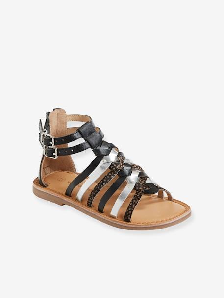 Hoge leren sandalen voor meisjes goud+ZWART - vertbaudet enfant 