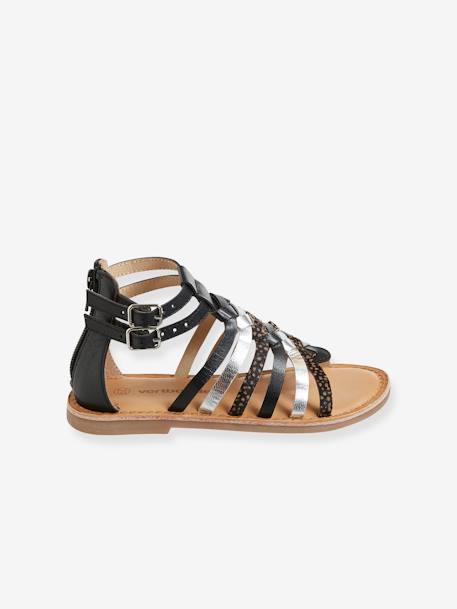 Hoge leren sandalen voor meisjes goud+ZWART - vertbaudet enfant 