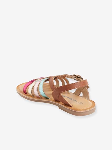 Sandales multi-brides cuir fille collection maternelle MARRON CLAIR UNI AVEC DECOR+multicolore - vertbaudet enfant 