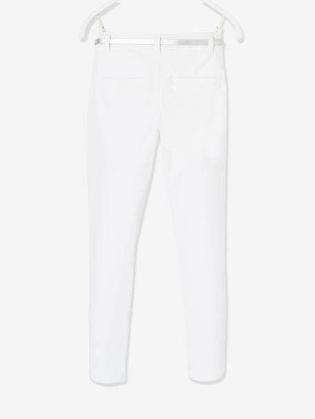 Pantalon chino fille en satin de coton et sa ceinture irisée blanc - vertbaudet enfant 