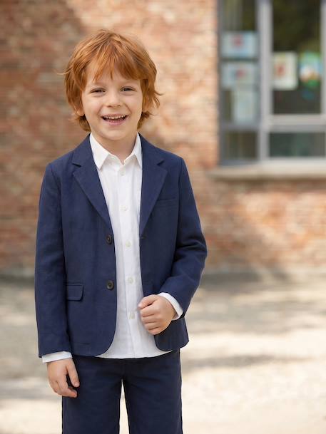 Feestelijk jasje voor jongens van katoen/linnen beige+blauw+donker marineblauw+lichtbeige+saliegroen - vertbaudet enfant 