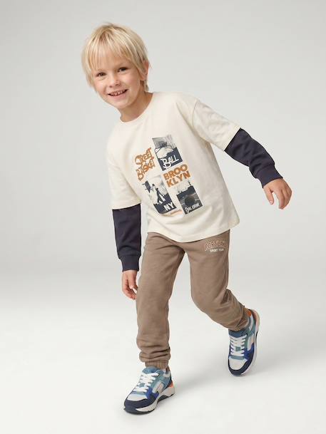 Joggingbroek jongen met print beige+dennen+marineblauw - vertbaudet enfant 