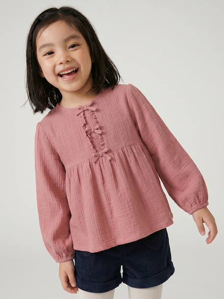 Blouse manches longues fille blush+écru - vertbaudet enfant 