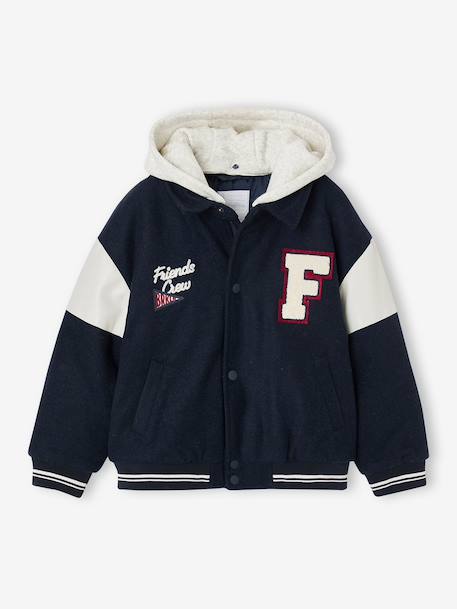 Blouson teddy garçon à capuche amovible marine - vertbaudet enfant 