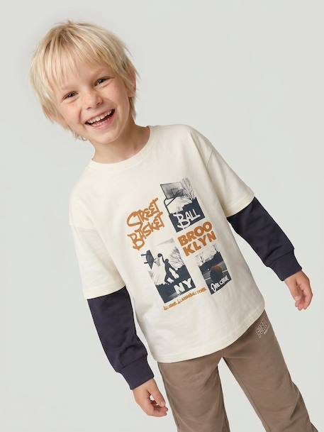 T-shirt manches longues garçon effet superposé écru - vertbaudet enfant 