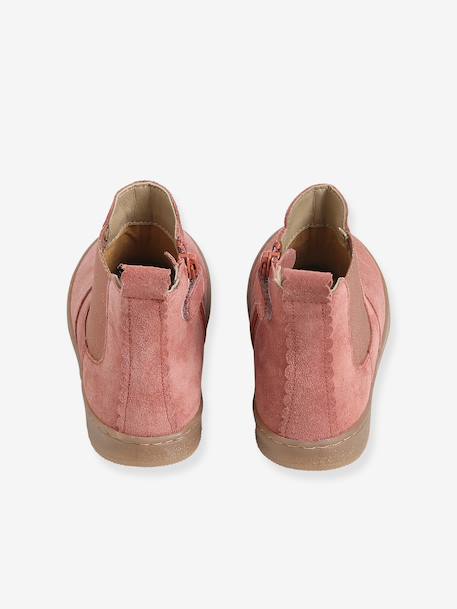 Boots fille cuir zippées beige+bronze+camel+marine+marron+vert+vieux rose - vertbaudet enfant 
