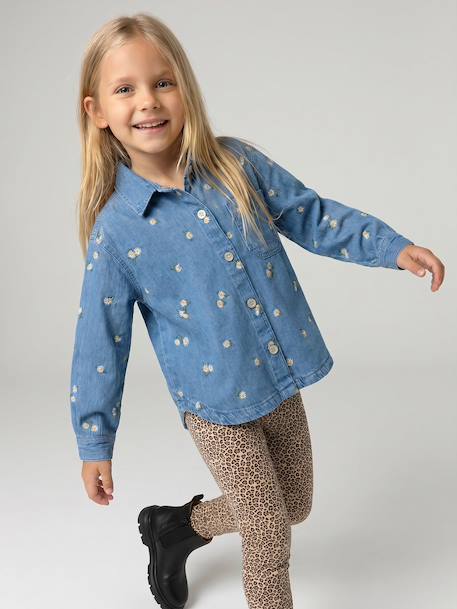 Geborduurde spijkerblouse voor meisjes jeansblauw - vertbaudet enfant 