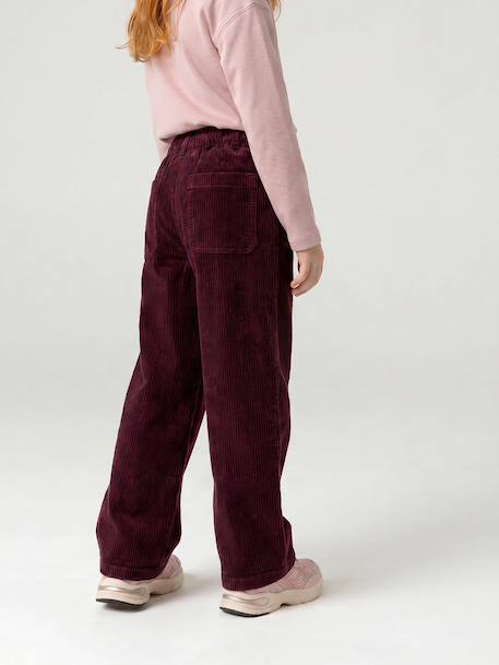 Pantalon fille large velours côtelé style paperbag bordeaux+camel+marine+mauve+olive - vertbaudet enfant 