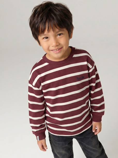 Tee-shirt rayé manches longues garçon bleu nuit+bordeaux+écru - vertbaudet enfant 