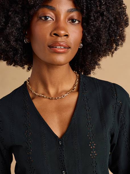 Blouse grossesse et allaitement en broderie anglaise noir+olive - vertbaudet enfant 