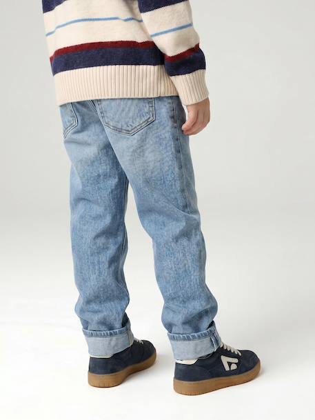 Jean garçon droit à revers denim brut+stone - vertbaudet enfant 