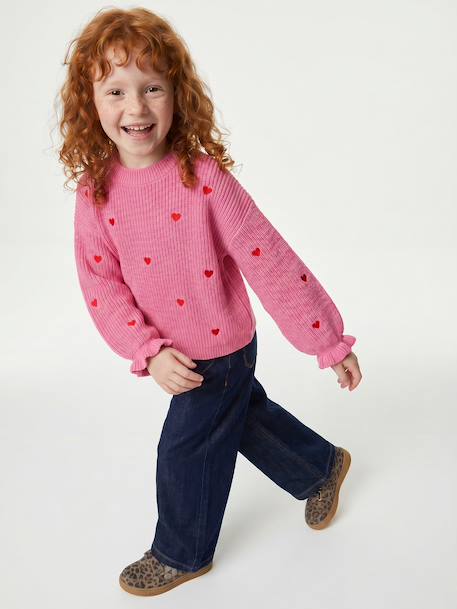 Pull fille manches longues col rond écru+marine+rose - vertbaudet enfant 