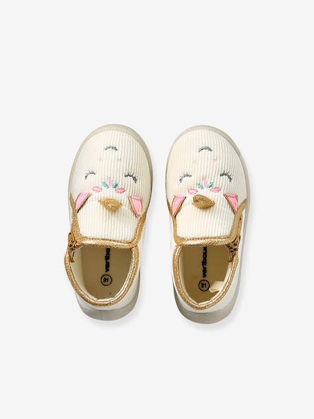 Canvas sloffen met rits voor baby's beige+lichtroze+vanille+wit, bedrukt - vertbaudet enfant 