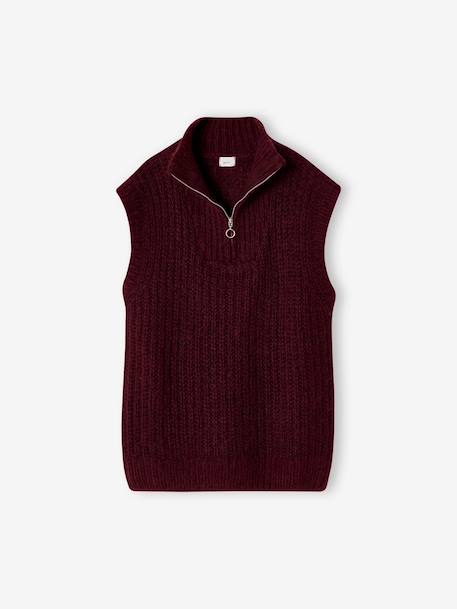 Pull camionneur sans manches fille bordeaux+gris chiné - vertbaudet enfant 