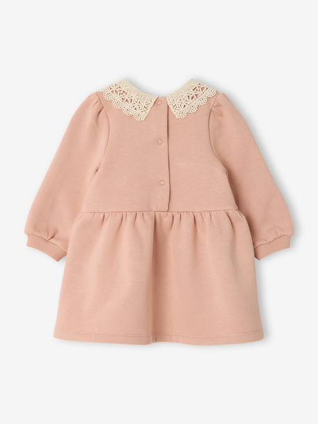 Robe bébé en molleton avec col en crochet rose poudré+vert - vertbaudet enfant 