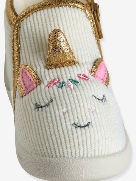 Chaussons zippés bébé en toile beige+blanc imprimé+rose pâle+vanille - vertbaudet enfant 