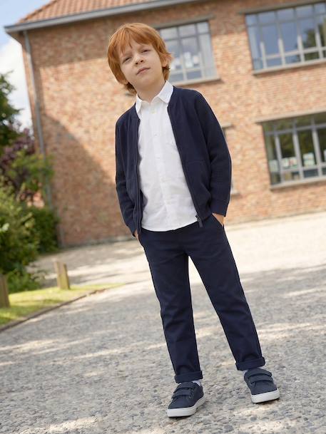 Teddy vestje voor jongens met lange mouwen gemêleerd grijs+marineblauw - vertbaudet enfant 
