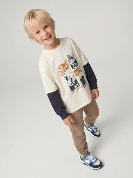 T-shirt met laagjeseffect voor jongen ecru - vertbaudet enfant 