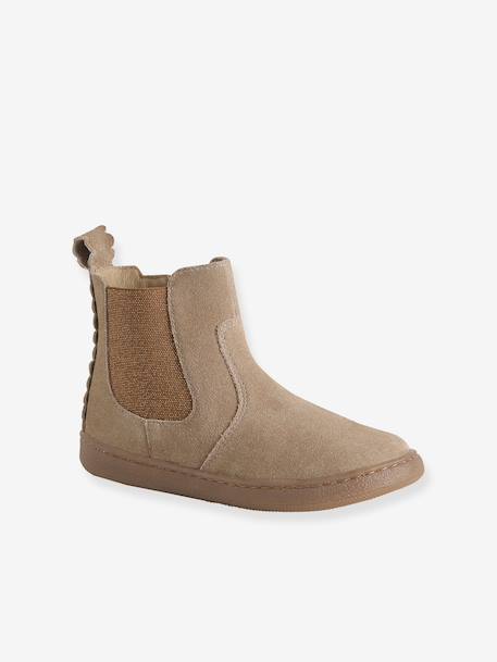Boots fille cuir zippées beige+bronze+camel+marine+marron+vert+vieux rose - vertbaudet enfant 