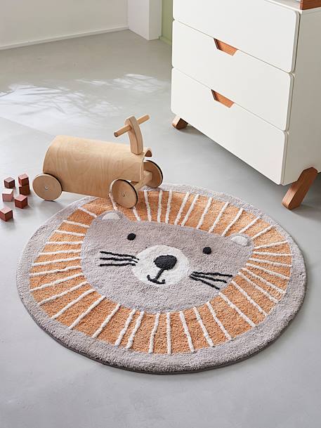 Tapis rond lavable Lion GRIS / ORANGE - vertbaudet enfant 
