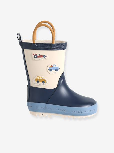 Bottes de pluie bébé détails ludiques bleu clair+marine+rayé marine+vert imprimé - vertbaudet enfant 