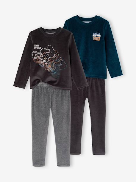 Set van 2 velours jongenspyjama's antraciet - vertbaudet enfant 