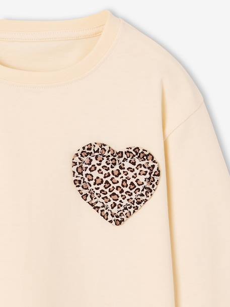 Meisjesshirt met lange mouwen en hart ecru+vanille - vertbaudet enfant 