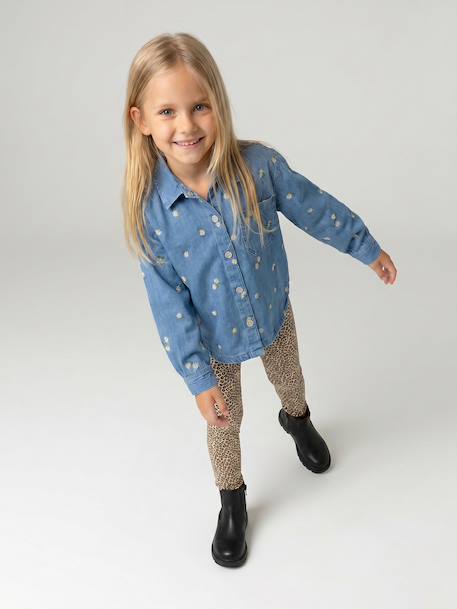 Chemise fille manches longues bleu jean - vertbaudet enfant 