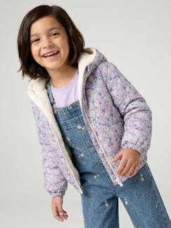 -Coupe-vent fille à capuche réversible léopard/sherpa